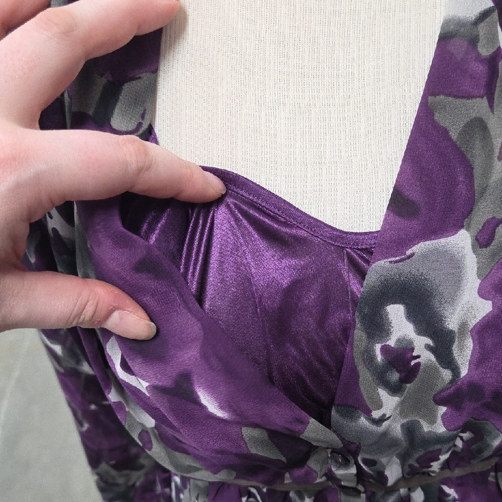 Avon Purple Gray Floral Long-Sleeve Blouse - Picture 3 of 6